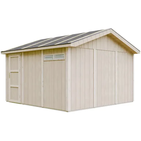 Garage in Legno Grezzo 368x354 cm a Pannelli Box con Porta Elettrica