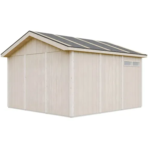 Garage in Legno 368x354 cm Marrone a Pannelli Box con Porta Elettrica