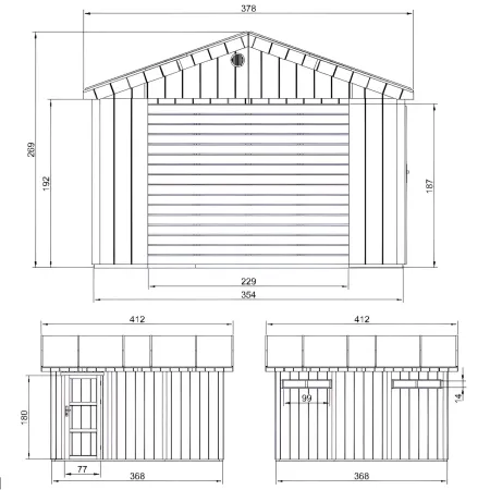 Garage in Legno 368x354 cm Rosso a Pannelli Box con Porta Elettrica