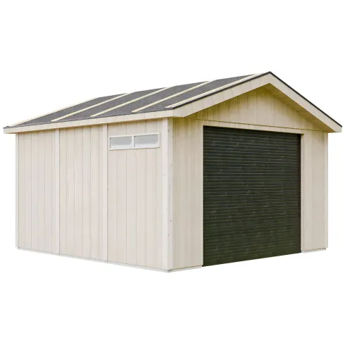 Garage in Legno 368x354 cm Grigio Scuro Pannelli Box Porta Elettrica