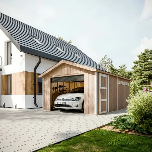 Garage in Legno 354x486 cm Box Auto Moto 17 m2 Grigio Scuro a Pannelli