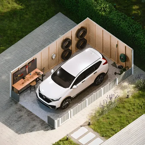 Garage in Legno 3x6 Grigio Scuro Box Auto da Esterno 21 m2 a Pannelli