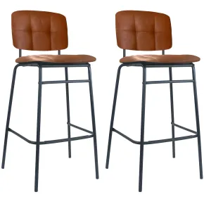Set 2 Sgabelli da Cucina con Schienale Ecopelle Mattone Gambe Metallo