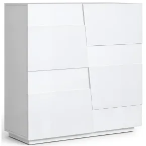 Madia Alta Bianco Laccato Credenza 4 Ante 3 Ripiani Legno Salvaspazio