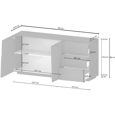 Credenza 2 Ante 3 Cassetti Madia in Legno Nobilitato Rovere Wotan