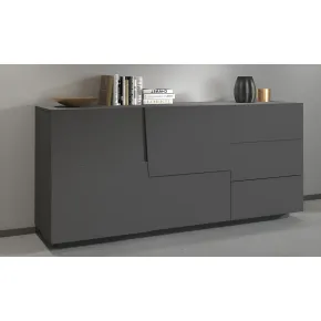 Credenza 2 Ante 3 Cassetti Madia in Legno Nobilitato Antracite Opaco 2