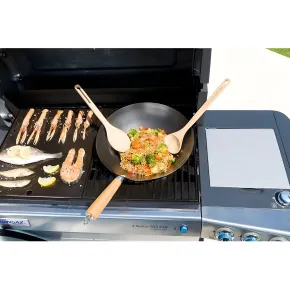 Padella Wok in Ghisa per Barbecue Campignaz 36 cm Manico in Legno 2