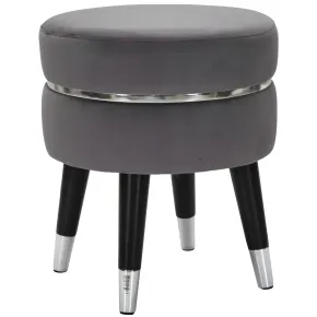 Sgabello Basso in Velluto Grigio Finiture Argento Pouf Salotto Camera