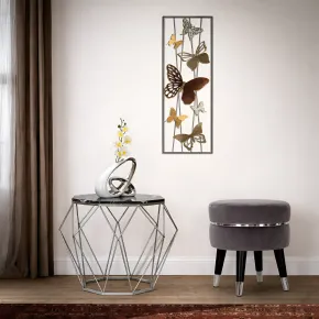 Sgabello Basso in Velluto Grigio Finiture Argento Pouf Salotto Camera 2