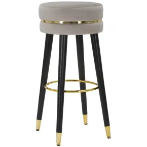 Sgabello Bar in Velluto Grigio Finitura Oro con Poggiapiedi Moderno