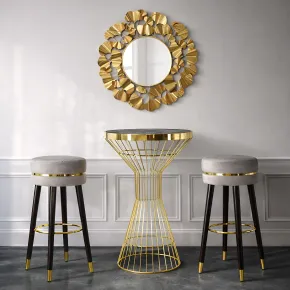 Sgabello Bar in Velluto Grigio Finitura Oro con Poggiapiedi Moderno 2