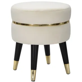 Sgabello Basso in Velluto Crema Finiture Oro Pouf Salotto Camera
