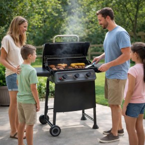 Barbecue a Gas 3 Bruciatori in Acciaio Inox Sistema Australiano Coperchio BBQ 2