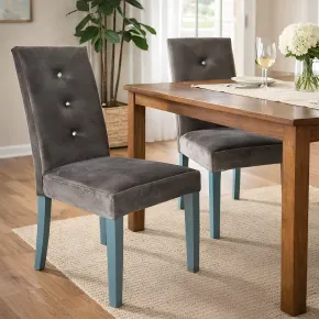 Set 2 Sedie Imbottite Velluto Grigio 3 Bottoni da Interno 47x46x101 cm 2