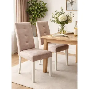 Set 2 Sedie Imbottite Velluto Tortora 3 Bottoni da Interno 47x46x101 cm 2