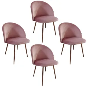 Set 4 Sedie in Velluto Rosa 47x57x78 cm Gambe in Metallo Oro