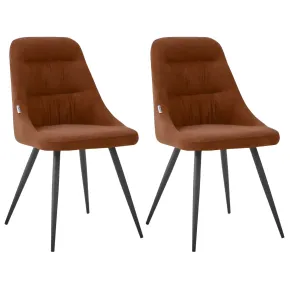 Set 2 Sedie Imbottite in Tessuto Ruggine Gambe in Metallo Nero