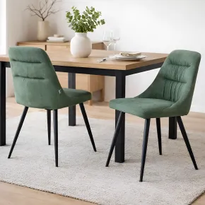 Set 2 Sedie Imbottite in Tessuto Verde Gambe in Metallo Nero 2