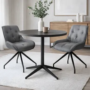 Set 2 Sedie da Pranzo Grigio con Base Fissa Gambe in Metallo Nero 2