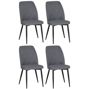 Set 4 Sedie in Tessuto Grigio Eleganti da Pranzo Imbottite Gambe Nere
