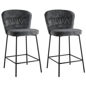 Set 2 Sgabelli da Interno Imbottiti in Tessuto Teddy Grigio Gambe Nere