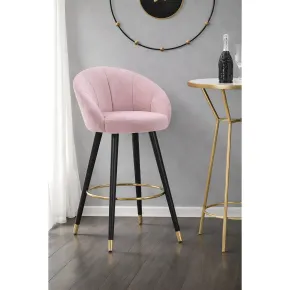 Sgabello da Bar Seduta in Velluto Rosa con Gambe in Legno Nero Oro 2