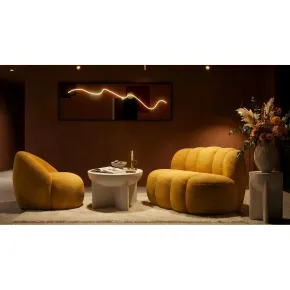 Poltrona Bouclé Senape Seduta Imbottita Moderna per Salotto Lounge 2