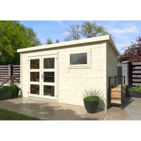 Casetta in Legno 28 mm 385x282 cm Blockhouse Porta Doppia Finestra 2