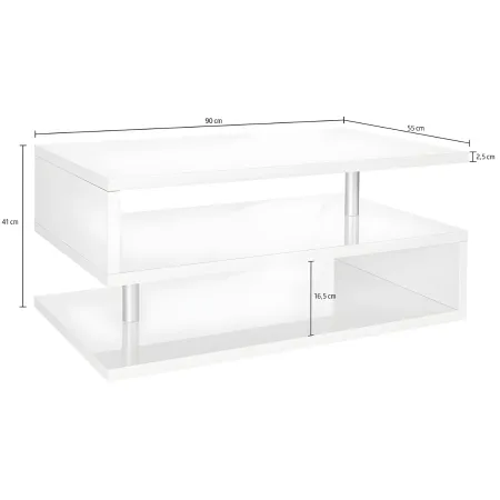 Tavolino da Caffè 90 cm in Legno Bianco 2 Ripiani da Soggiorno Moderno