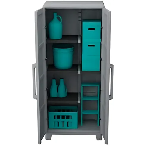 Armadio da Esterno 2 Ante in Pvc Resina Tuttopiani con Ripiano Mobile Modulare
