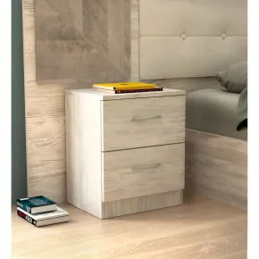 Comodino 2 Cassetti Rovere Chiaro Bianco Ges Camera da Letto Moderno 2