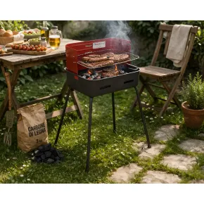 Barbecue a Carbonella 37x27x66 cm Griglia Regolabile Acciaio Rosso 2