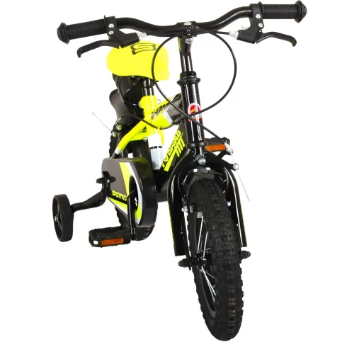 Bicicletta Bambini 12" Sportiva Giallo Rotelle Removibili Borraccia