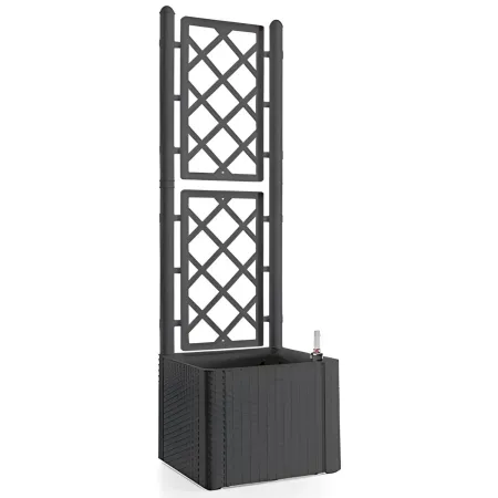 Fioriera Quadrata 43x43 con Spalliera in Pvc Antracite Da Esterno Balcone Vaso
