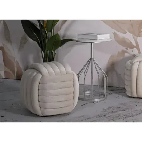 Pouf in Velluto Crema Quadrato Elegante per Salotto Camera da Letto 2