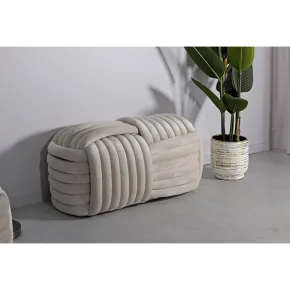 Pouf Panca Velluto Crema Rettangolare Elegante Salotto Camera da Letto 2