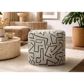 Pouf in Spugna Beige Nero Design Astratto da Soggiorno Camera da Letto 2