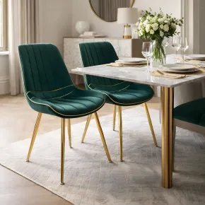 Set 2 Sedie da Pranzo Imbottite Verde Dettagli Oro per Soggiorno Cucina 2
