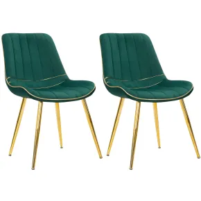 Set 2 Sedie da Pranzo Imbottite Verde Dettagli Oro per Soggiorno Cucina