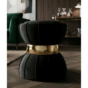 Pouf Imbottito in Velluto Nero Oro da Soggiorno Camera da Letto 2