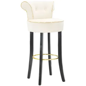 Sgabello da Bar Imbottito in Velluto Crema Oro Schienale Poggiapiedi