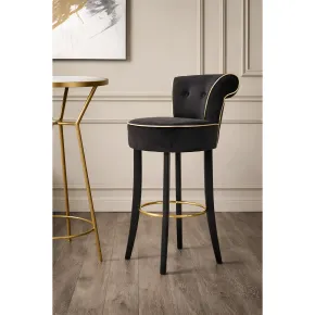 Sgabello da Bar Imbottito in Velluto Nero Oro Schienale Poggiapiedi 2