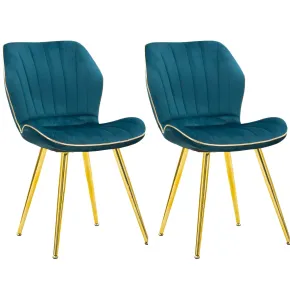 Set 2 Sedie da Pranzo in Velluto Ottanio Finitura Oro Moderno Soggiorno