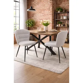 Set 2 Sedie da Pranzo in Tessuto Grigio Metallo Nero Seduta Imbottita 2