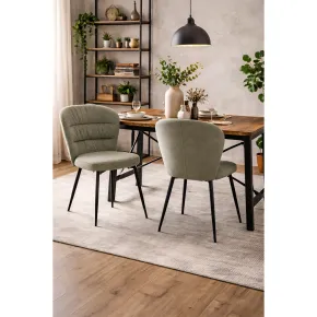 Set 2 Sedie da Pranzo in Tessuto Verde Metallo Nero Seduta Imbottita 2