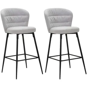 Set 2 Sgabelli da Bar Imbottiti Tessuto Grigio Struttura Metallo Nero