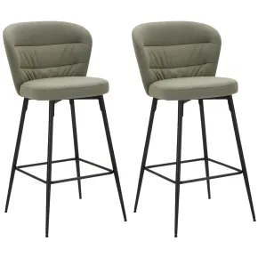 Set 2 Sgabelli da Bar Imbottiti Tessuto Verde Struttura Metallo Nero
