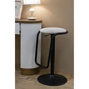 Sgabello Bar Girevole Regolabile Metallo Nero Tessuto Imbottito Beige 2