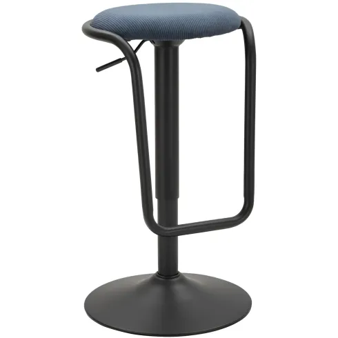 Sgabello Bar Girevole Regolabile Metallo Nero Tessuto Imbottito Blu