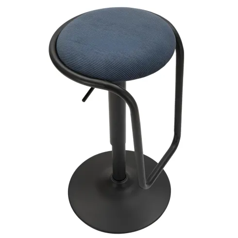 Sgabello Bar Girevole Regolabile Metallo Nero Tessuto Imbottito Blu